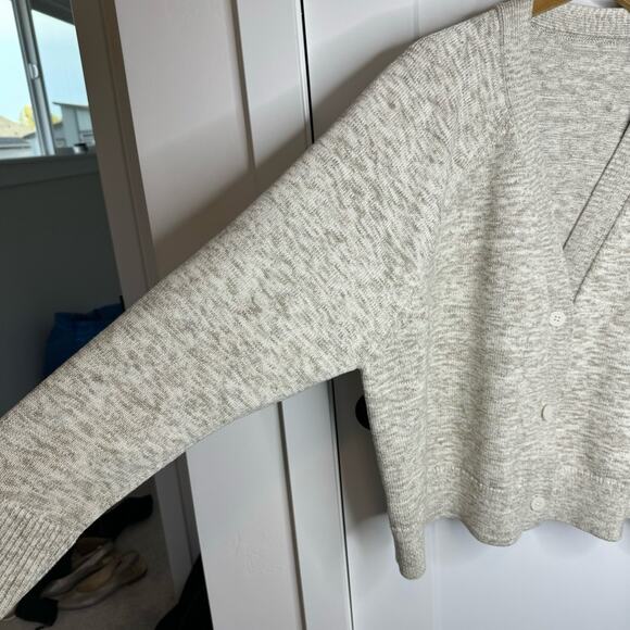 Lululemon Boxy Cotton Blend Cardigan Sweater Heather Bone White Raw Linen 1X - Picture 9 of 10